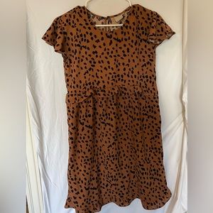 burnt orange and black polka dot dress
